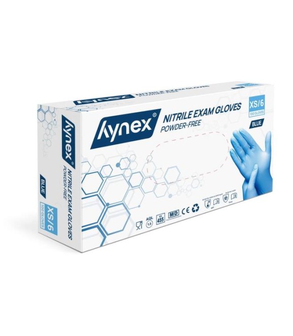 Handschoenen HYNEX Nitril poedervrij BLAUW - 100st. XS Handschoenen HYNEX Nitril poedervrij BLAUW - 100st. XS